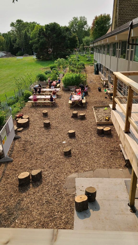 overhead view of outside gathering area